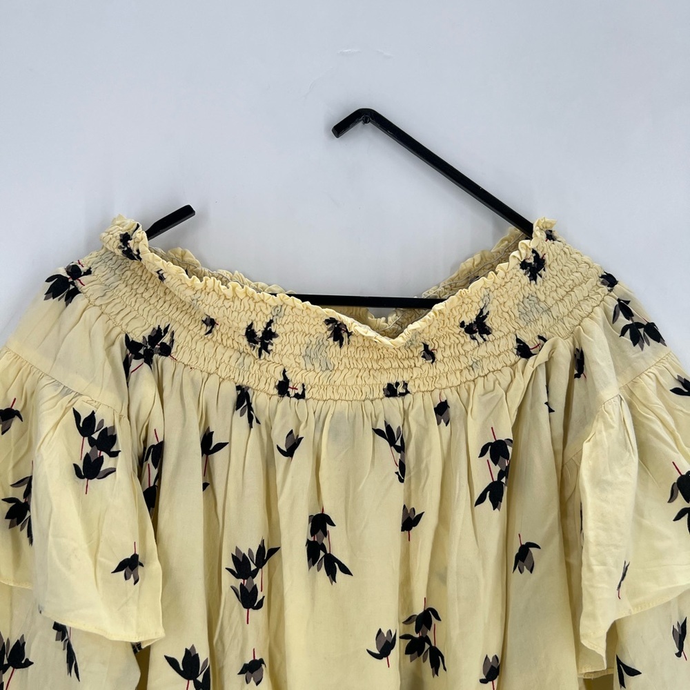Zink London Floral Printed Smocked Off Shoulder Ruffled Sleeve Blouse Top